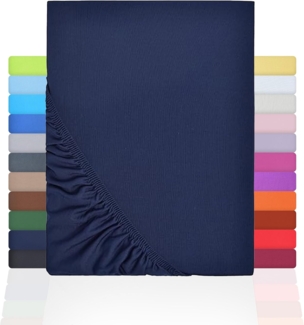 NatureMark Jersey Spannbettlaken, Spannbetttuch 100% Baumwolle in vielen Größen und Farben MARKENQUALITÄT ÖKOTEX Standard 100 | 180x200 cm - 200x200 cm - Navy blau