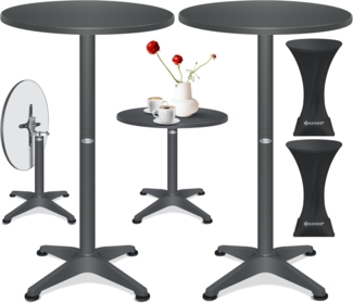 KESSER® 2in1 Stehtisch klappbar Bistrotisch 2er Set | Aluminium Edelstahlplatte | höhenverstellbar 70cm / 115cm | Partytisch Tisch Ø 80cm | In- & Outdoor Empfangstisch | Klapptisch mit Cover Anthrazit