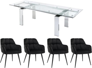 Vente-unique - Set Tisch LUBANA + 4 Stühle PEGA - Transparent & Schwarz