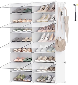 Songmics Schuhregal mit 8 Fächern, Schuhschrank, 30 x 40 x 30 cm pro Fach, schmal, mit Türen, Stahlrahmen, Kunststoff, für Flur, Schlafzimmer, Eingangsbereich, weiß CPL034W01