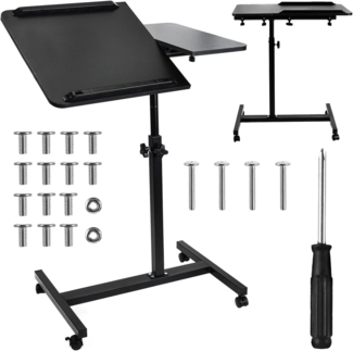 Maclean Mobiler Laptop-Tisch | Höhenverstellbar 59–89 cm | Neigbare Doppelplatte bis 90° | Rollbar mit Bremse | Belastbar bis 30 kg | Ergonomischer Computertisch (Schwarz)