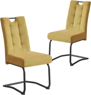 B&D home Esszimmerstühle SOFIA 2er Set | Freischwinger Stühle Schwingstuhl für Esszimmer, Küche, Büro | retro industrial | Webstoff Gelb