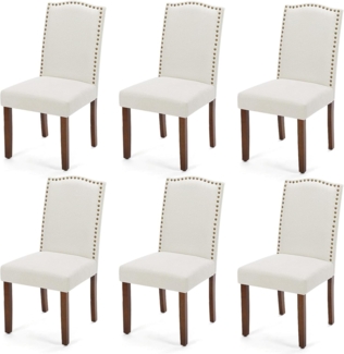 DUMOS Esszimmerstühle 6er Set, Elegant und Schön Modern Stühle Esszimmer, Leinenstoff Gepolstert küchenstühle, Kratzfester Boden Esszimmerstuhl Geeignet für Küche, Wohnzimmer, Schlafzimmer (Beige)