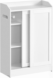 Vasagle Badezimmerschrank, Badschrank platzsparend, Toilettenrollenhalter, Toilettenbürstenhalter, Schiebetüren, verstellbare Einlegeböden, neben der Toilette, 20 x 60 x 80 cm, wolkenweiß BBC752W01