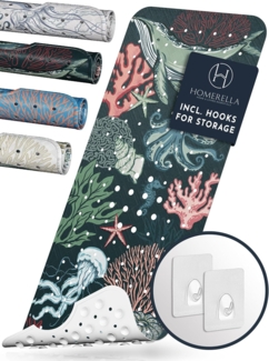 Homerella Badematte rutschfest 100% BPA frei inkl. 2 Haken zum Aufhängen 100x40cm, Antirutschmatte Badewanne hautsensitiv & schimmelresistent