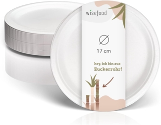 wisefood Einwegteller Zuckerrohr Teller - 17 cm (rund, weiß) Bagasse, (100 St)