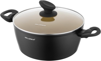 FLORINA AMVEGAN Aluminiumtopf 24 cm I 3,6L I Hohe Haltbarkeit I Glasdeckel I Olivenöl-Keramikbeschichtung I Einfaches Kochen & Spülen I Für alle Herdarten I Originales Design