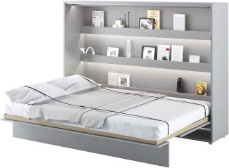 MEBLINI Schrankbett Bed Concept - BC-04 - 140x200cm Horizontal - Grau Matt mit Matratze - Wandbett mit Lattenrost - Klappbett mit Schrank - Wandklappbett - Murphy Bed - Bettschrank