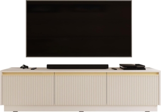 TV-Lowboard Rumbed 180 mit 3 Drehtüren (Farbe: Sandbeige / Sandbeige + Gold Anoda)