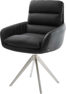 Esszimmerstuhl Abelia-Flex mit Armlehnen Echt-Leder Schwarz Kreuzgestell kantig Edelstahl