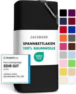 Jacobson Jersey Spannbettlaken Spannbetttuch Baumwolle Bettlaken (180x200-200x220 cm, Schwarz)