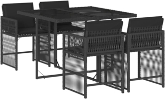 vidaXL 5-tlg. Garten-Essgruppe mit Kissen Schwarz Poly Rattan 3211615