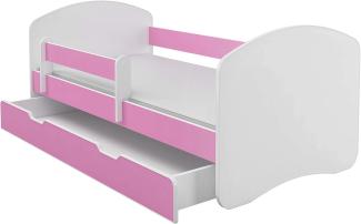 Kinderbett Jugendbett mit einer Schublade und Matratze Weiß ACMA II (140x70 cm + Schublade, Rosa)