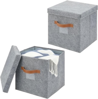 2er-Set Sortierbox mDesign große Aufbewahrungsbox mit Deckel grau/beige