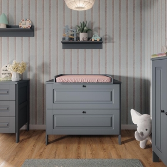Wickelkommode Ajaton Grau 108 x 98 cm mit 2 Schubladen Vitalispa