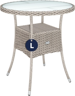 Casaria Gartentisch, Polyrattan Rund Glas Höhenverstellbar 80kg Belastbarkeit Wetterfest