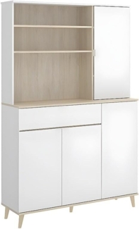 Vente-unique - Küchenschrank mit 4 Türen, 1 Schublade & 3 Ablagen - Weiß & Eichefarben - WAJDI