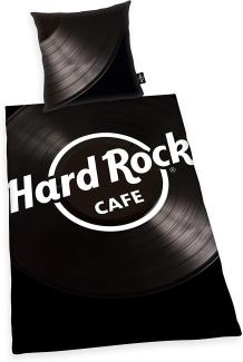 Herding HARD ROCK Bettwäsche-Set, Wendemotiv, Original Hard Rock Café Lizenz, Bettbezug 155 X 220 cm, Kopfkissenbezug 80x80 cm, Baumwolle/Renforcé, Schwarz