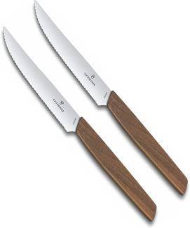 Victorinox Swiss Modern Steakmesser in Geschenkverpackung, 2-teilig, 12cm, Nussbaumholz
