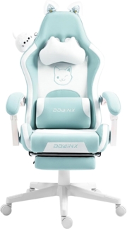 Dowinx Gaming Stuhl - Süße Katze Edition - Ergonomischer Computerstuhl mit Hoher Rückenlehne und Lendenwirbelstütze, PU-Leder, Fußstütze, Blau