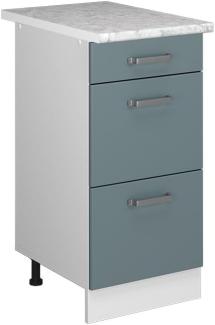 Vicco Küchenunterschrank R-Line, Blau-Grau/Weiß, 40 cm mit Schubladen, und Arbeitsplatte