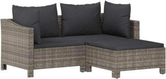 vidaXL 3-tlg. Garten-Lounge-Set mit Kissen Grau Poly Rattan 362685