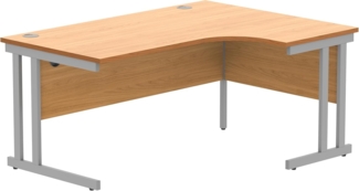 office hippo Robuster Büroschreibtisch, rechter Ecktisch, stark, verlässlich, mit Kabelführung und Doppelstützen, PC-Tisch für Büro oder Zuhause, Norwegische Buchenplatte/Silberfarbenes Gestell