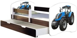 ACMA Kinderbett Jugendbett mit Einer Schublade und Matratze Wenge mit Rausfallschutz Lattenrost II 140x70 160x80 180x80 (42 Traktor, 140x70 + Bettkasten)