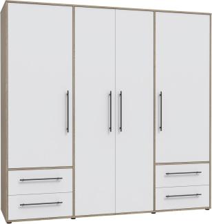 Forte Kleiderschrank, Holzwerkstoff, Sonoma Eiche Dekor mit weiß, 206 x 200 x 59 cm