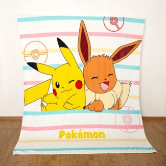 Pokemon Kuscheldecke für Kinder mit Pikachu Motiv MULTI | Große Tagesdecke Bunt | Maße: 160x200 cm