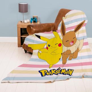 Pokemon Kuscheldecke für Kinder mit Pikachu Motiv MULTI | Große Tagesdecke Bunt | Maße: 160x200 cm