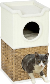 PawHut Kratzbaum 75,5 cm hoch, dreistöckig, mit Plüschrand, Kissen, Katzenhöhle, für mittelgroße Katzen, Cremeweiß