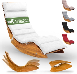Casaria® Sonnenliege Holz inkl. Auflage Creme Wetterfest Klappbar Gartenliege Ergonomisch 160kg Belastbarkeit FSC®-Zertifiziert Liege Balkon Garten 195x60 cm
