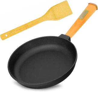 Gusseisenpfanne 26 cm Bratpfanne Gusseisen Induktion Holzgriff Schmortopf Pfanne