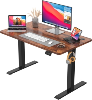 JUMMICO HöHenverstellbarer Schreibtisch Standing Desk Elektrischer Schreibtisch Höhenverstellbar mit Memory-Funktion 100x60 cm,Braun