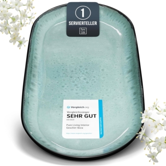 Steingut Servier Teller Groß Ibiza TESTSIEGER, Traumhafte Mediterrane Steingut Servierplatte, Serving Plate Oval, Servierteller Groß - Pure Living in Salbeigrün