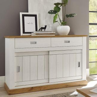 Lomadox Sideboard Osimo-61, OSIMO-61 in Pinie Weiß mit Absetzungen in Wotan Eiche - 150/95/50 cm