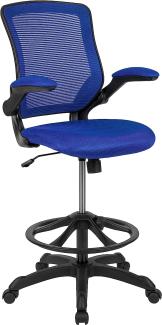 Flash Furniture Ergonomischer Zeichenstuhl mit verstellbarem Fußring und klappbaren Armen, mittellehne, Blau