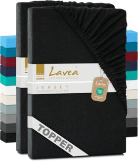 2er Set Lavea Topper Spannbettlaken - Spannbetttuch Jersey Topper Serie Maya, 90x200 cm | 100x200 cm, Schwarz, 100% Baumwolle, hochwertige Verarbeitung, mit Gummizug