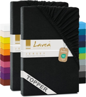 2er Set Lavea Topper Spannbettlaken - Spannbetttuch Jersey Topper Serie Maya, 90x200 cm | 100x200 cm, Schwarz, 100% Baumwolle, hochwertige Verarbeitung, mit Gummizug