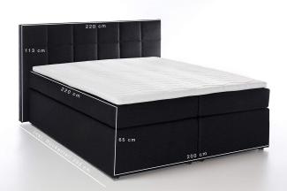 Möbelfreude Doluna Boxspringbett 200x200 cm H3 in Schwarz inkl. Visco Topper mit Memoryeffekt + 7 Zonen Taschenfederkern-Matratze + Bonell-Federkernpolsterung