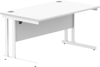 office hippo Essentials Rechteckiger Schreibtisch-Computer-Arbeitsplatz, Schreibtisch für Büro oder Heimbüro, mit Kabelanschluss-Management, 140x80 cm, Arktikweiß, weißes Gestell