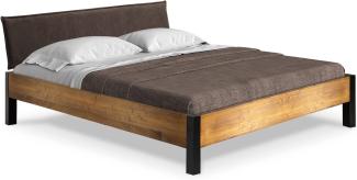 Möbel-Eins CURBY Bett Metallfuß, mit Polsterkopfteil, Material Massivholz, rustikale Altholzoptik, Fichte vintage 160x200 cm Stoff Braun ohne Steppung