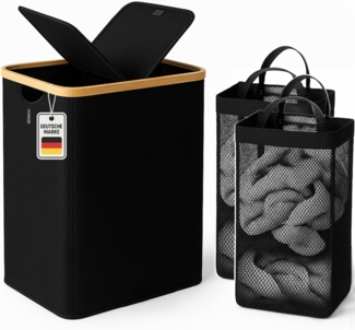 Roxlin Wäschekorb Wäschekorb 150L mit Deckel & 2 Taschen, faltbar & wasserdicht