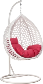RAMROXX Hängesessel Luxus Style XXL Rattan Korb und Gestell Weiss mit Relaxkissen Pink
