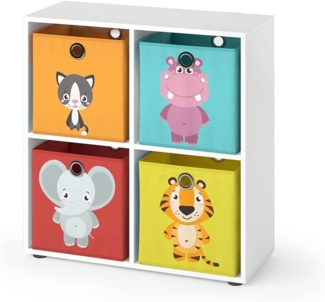 Kinderregal Tetra Weiß 72.6 x 72 cm mit 4 Faltboxen (rot/gelb) Vicco