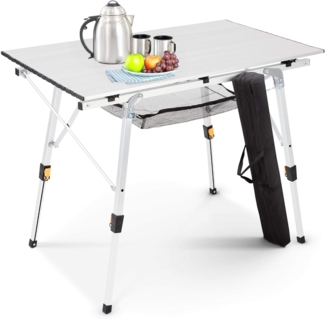 Arebos Campingtisch faltbar 120x70 cm | Klapptisch höhenverstellbar 58-78 cm | Camping Zubehör, Garten, Grill, Picknick | Camping Tisch klappbarer Falttisch | Reisetisch inkl. Tragetasche | Silber