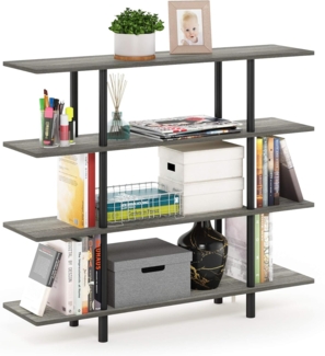Furinno breites Regal mit 4 Ebenen, Französische Eiche Grau/Schwarz, 29.49 x 119.9 x 100.2 cm