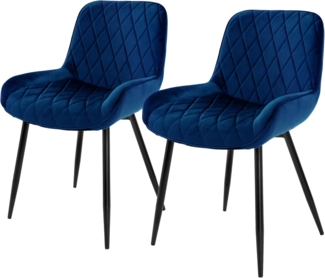 ML-DESIGN Stuhl Esszimmerstuhl mit Rücken- und Armlehnen Metallbeine Küchenstuhl (2 St), Wohnzimmerstuhl Dunkelblau, Samt Sitzfläche Polsterstuhl Esstischstuhl