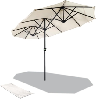 VOUNOT Doppelsonnenschirm mit Handkurbel, Sonnenschirm Marktschirm Gartenschirm Terrassenschirm, Sonnenschutz, 150 x 300 cm, Beige